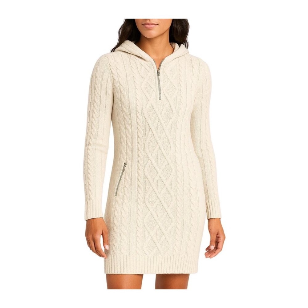 Athlete Hut to Hut cable knit cotton cashmere sweater dress with hood Size XS